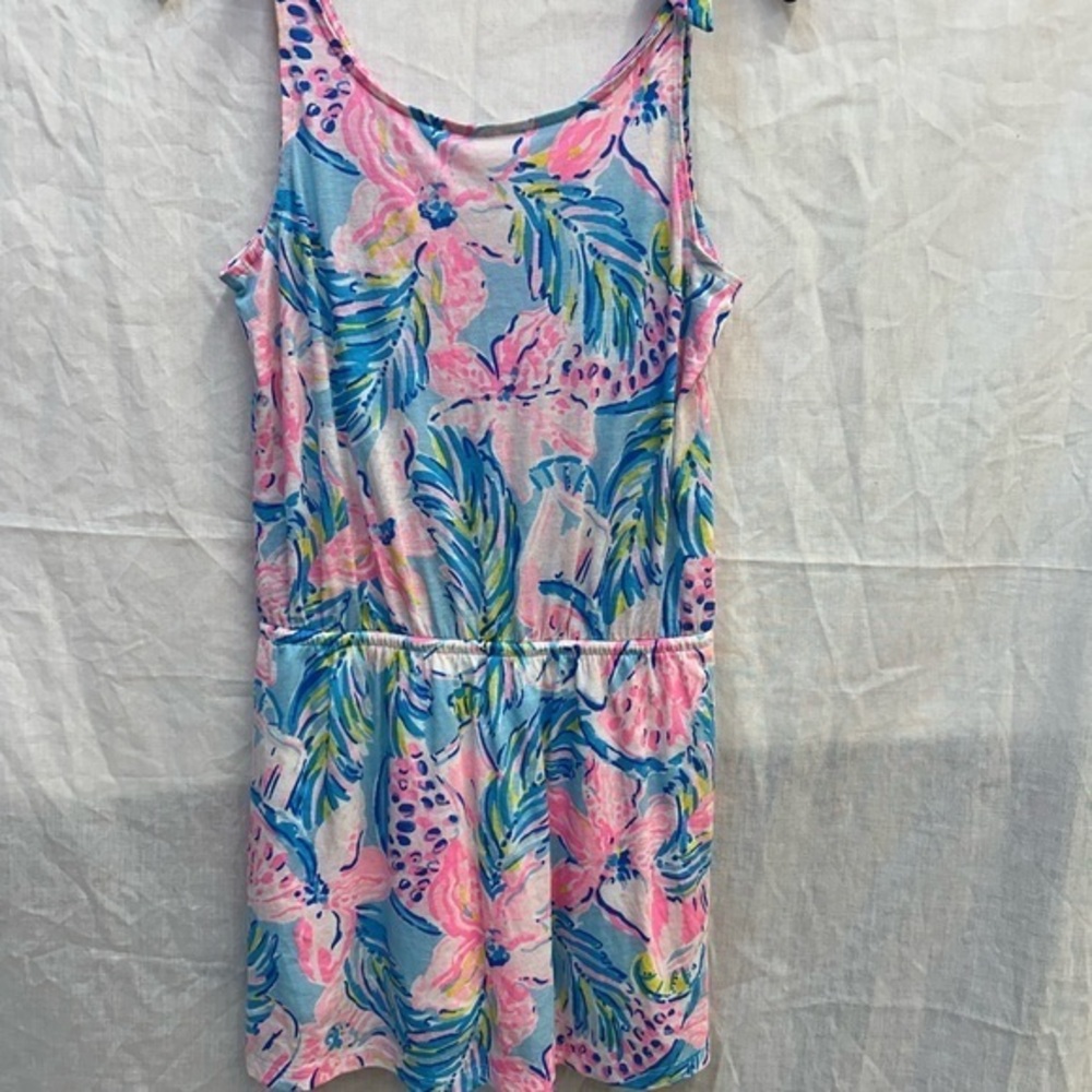 Lilly Pulitzer Kids One Piece in Pink and Blue Tropical Print